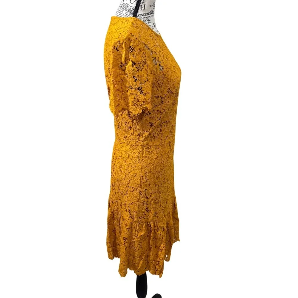Michael Kors Mustard Lace Midi Dress‎